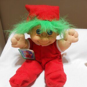 VTG RUSS BERRIE TROLL KIDZ JANGLES PLUSH CHRISTMAS DOLL IN RED PAJAMAS 12" TAGS